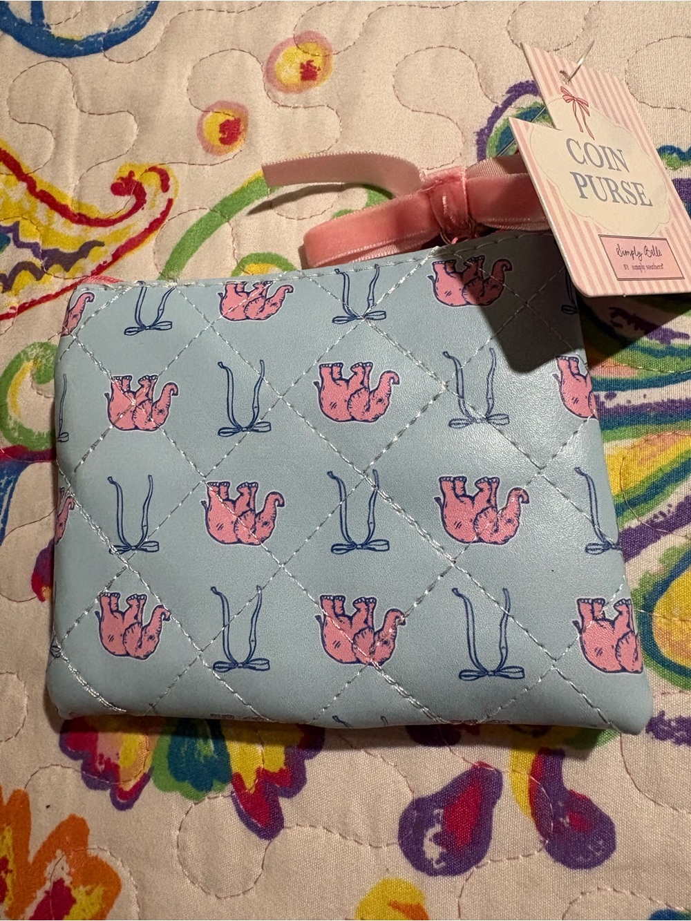 Simply Southern Light Blue Coin Purse with Pink Elephant Print - Picture 2 of 2